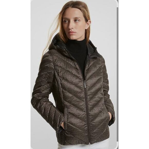 Michael Kors Reversible Quilted Signature Logo Packable Puffer Jacket Size L